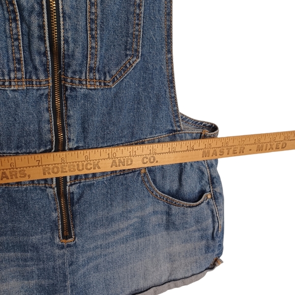 BULLHEAD Zipper Front Sleeveless Cuff Hem Denim Jean Blue Overalls Small - Picture 6 of 8